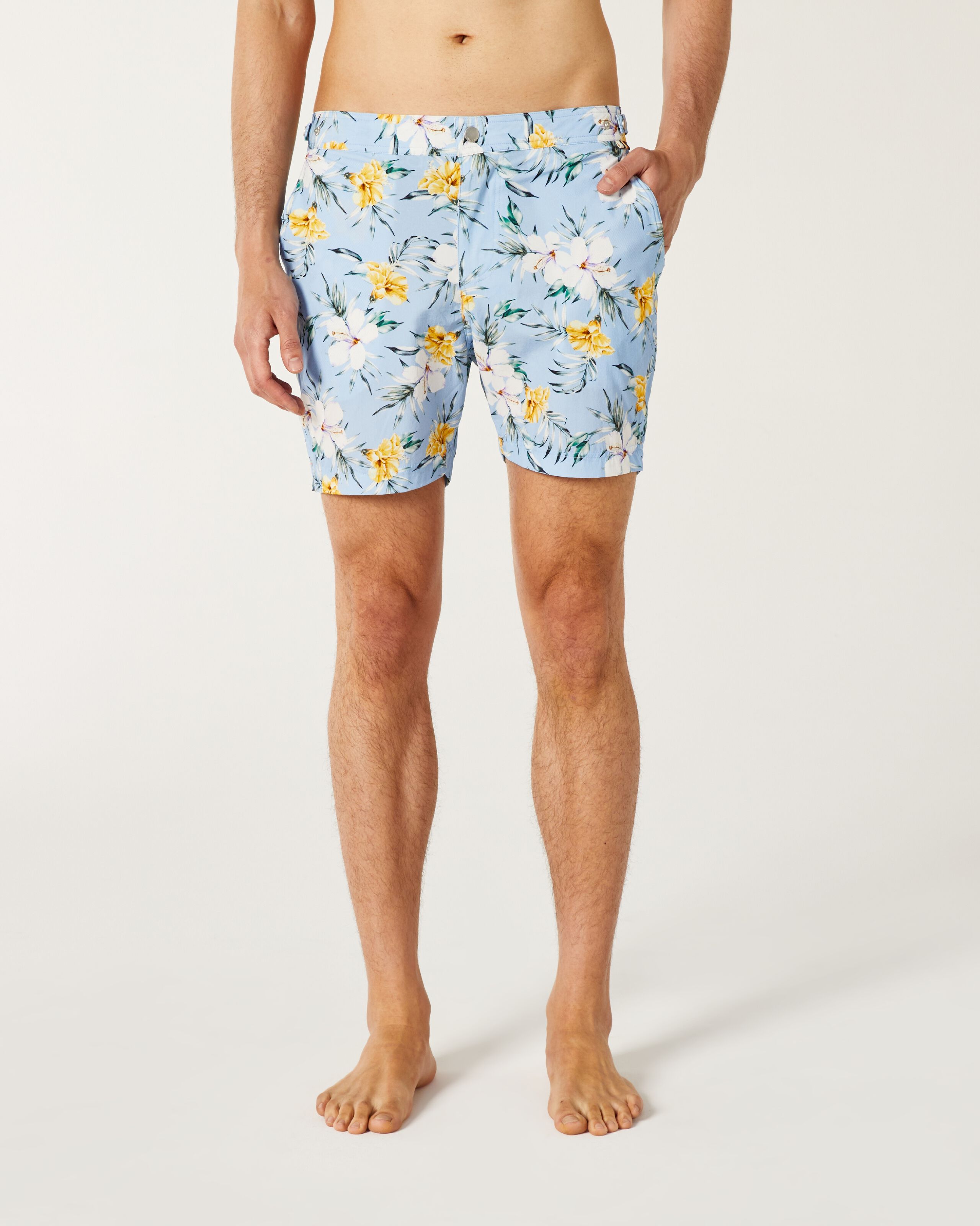 Printed Stretch Swim Shorts Blue White Print Stretch Swim